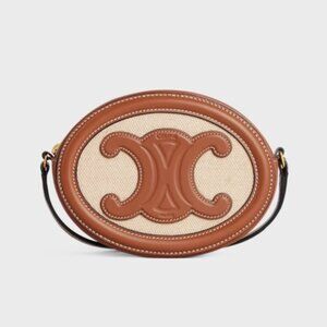 New Celine Textile + Leather Triomphe Oval Crossbody Purse / Bag